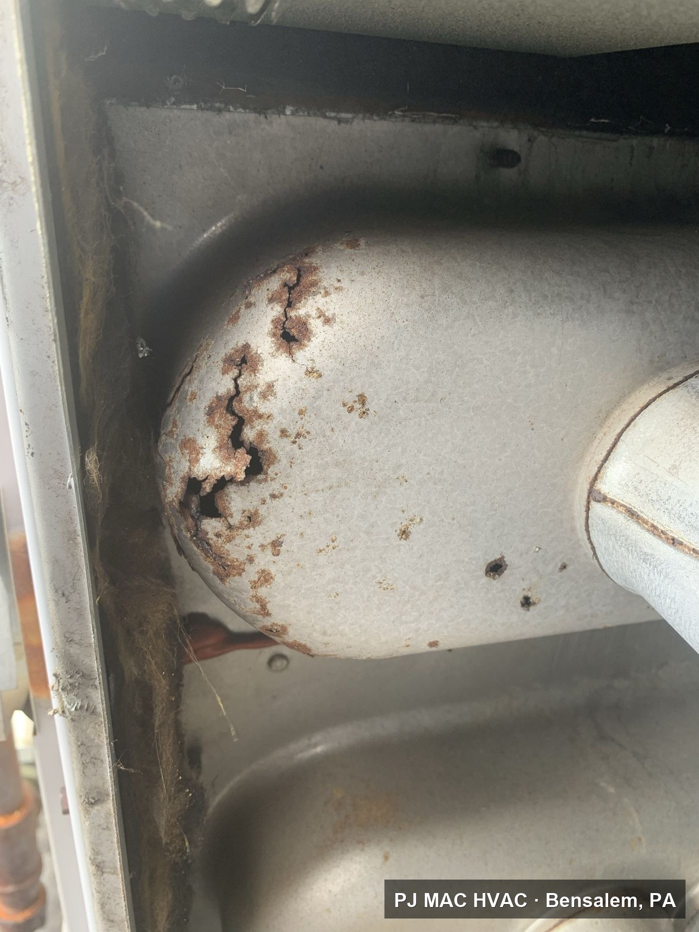 Cracked furnace heat exchanger caught during a PJ MAC inspection
